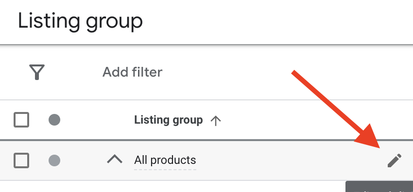 Screen shot of editing a listing group in Google Performance Max