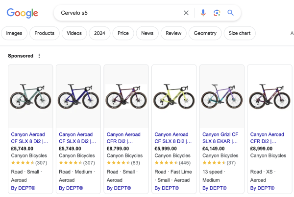 Screen shot of product ratings in Google Shopping ads
