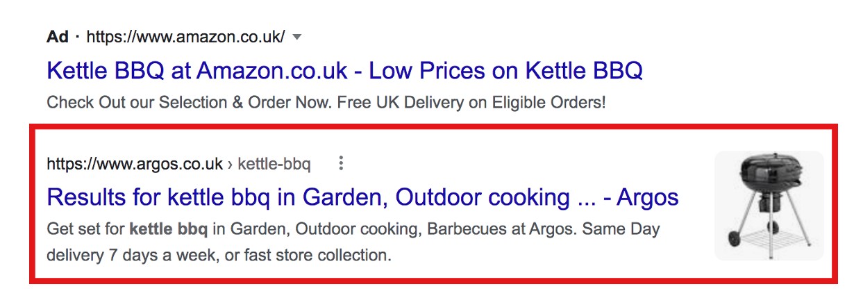Organic search results are found beneath paid search ads