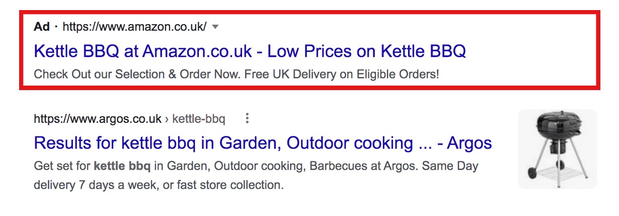 Google Search Ads clearly labelled as 'Ad'