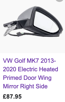 Example Google Shopping Ad Listing for Car Part - VW Golf Wing Mirror