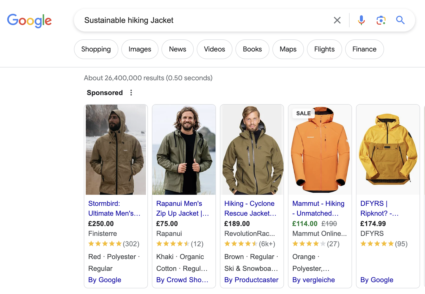 Screen shot of Google Shopping ads in search engine results pages