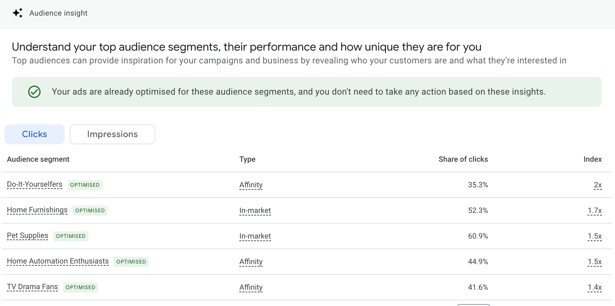 Screen shot of Audience insights in Google Ads Performance Max campaign