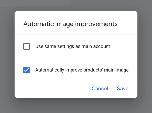 Screenshot showing where to select Automatic image improvements in Google Merchant Center