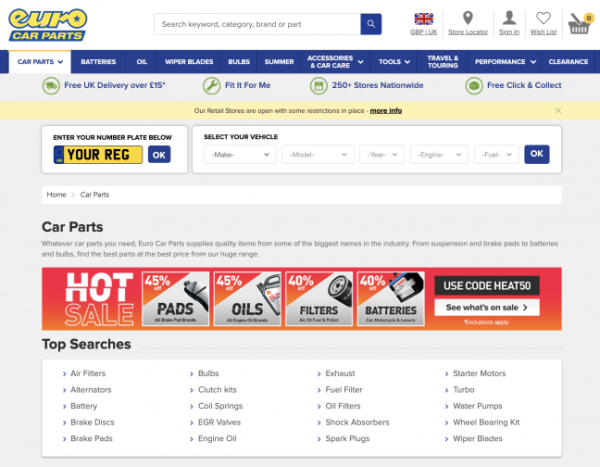 Screen Shot of Search Tool EuroCarParts